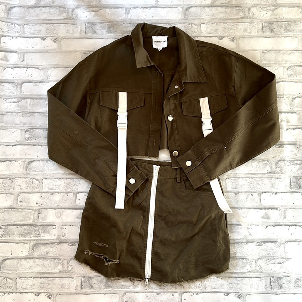 Army Green Jacket/Skirt Set Outfit